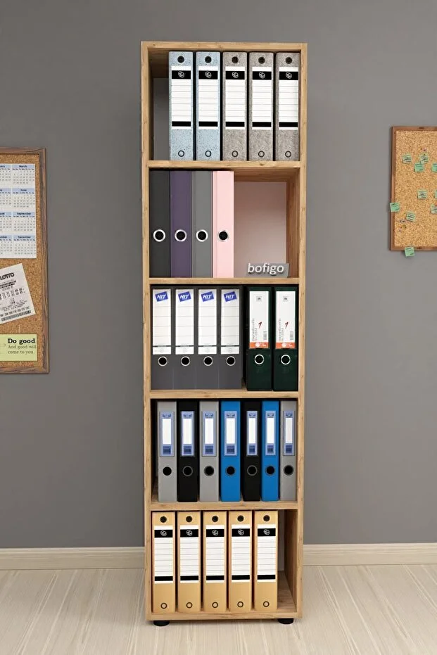 5 Raflı Kitaplık Ofis Dolabı Klasörlük Çok Amaçlı Dolap Mutfak Dolabı Çam